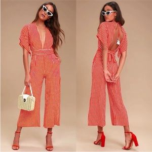 Faithfull The Brand Cedric Red Gingham Jumpsuit Size 2